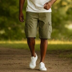 Wrangler Men's Relaxed Low Stretch Green Cargo Shorts Size 48 Inseam 10" NWT